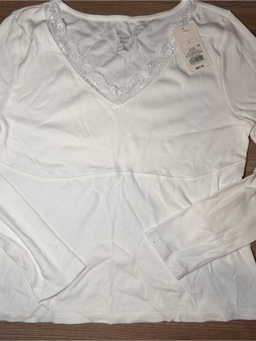 a new day White Lace-Trim Ribbed Long Sleeve Tee